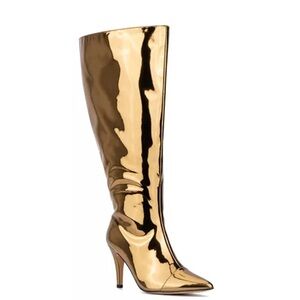 Gold High Heel Knee-High Boots Wide Width